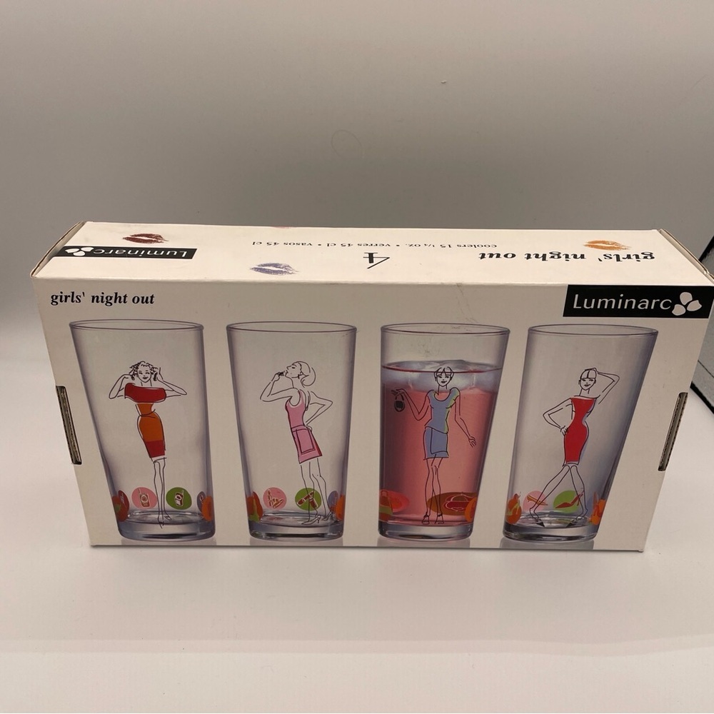 NEW Luminarc Girls Nights Out 15 1/4 oz Glass Drinkware Set of 4